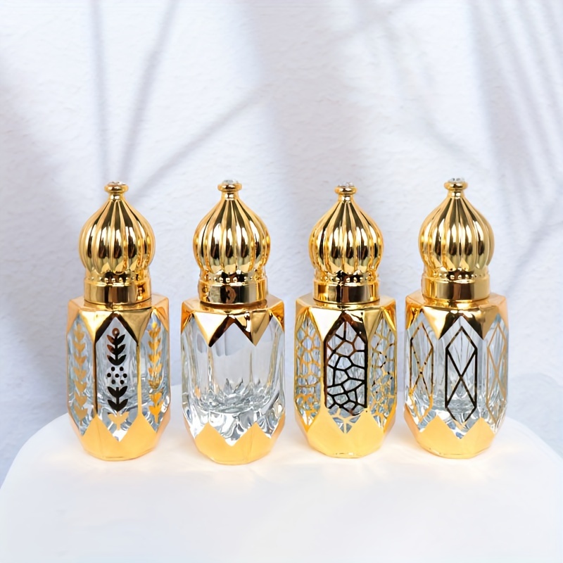 

1pc 6ml Essential Oil Roller Bottle Golden Glass Perfume Bottle With Roller Ball Portable Travel Electroplated Carve Glass Luxury Empty Roll On Bottle Travel Essentials