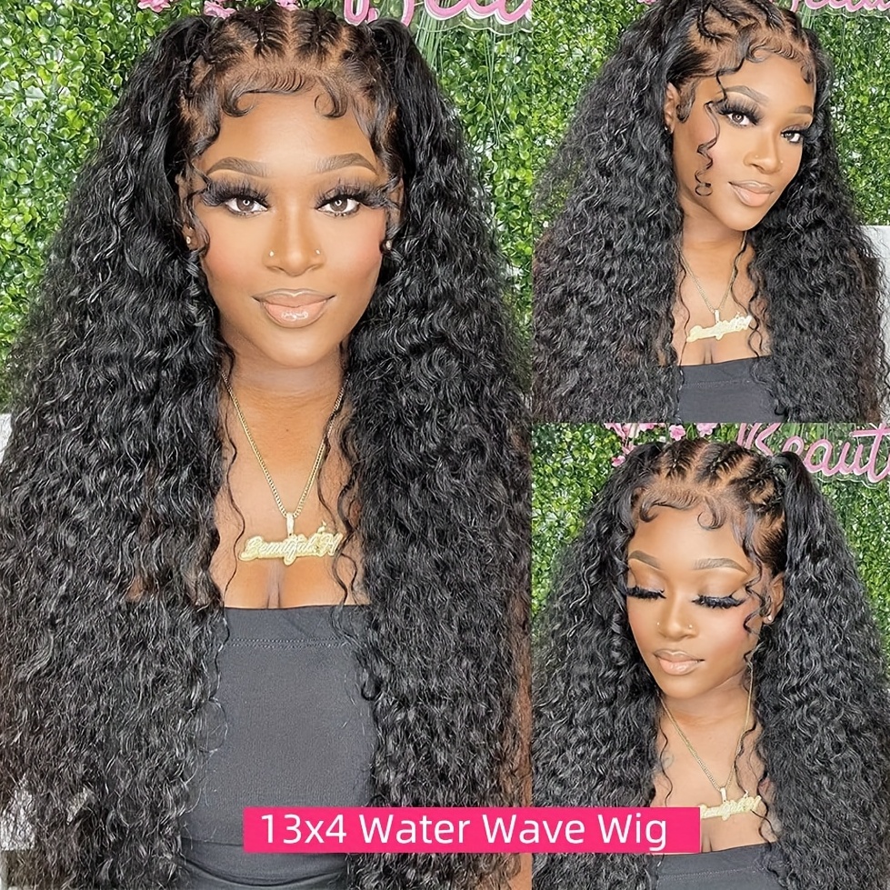 150% Density 13x4 Lace Front Human Hair Wig Water Wave Wig - Temu