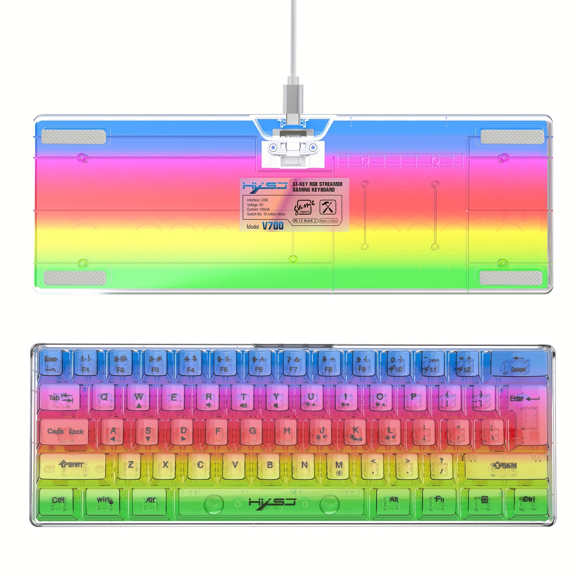 Teclado Pequeño Juegos Cable 61 Teclas Luz Rgb Blanco - Temu Spain