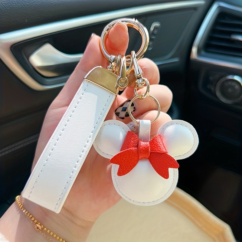 Temu Cartoon Bow Mouse Bracelet Keychain Cute Animal PU Leather Key Ring Purse Bag Backpack Car Key Accessory Women Girls, Christmas Styling & Gift