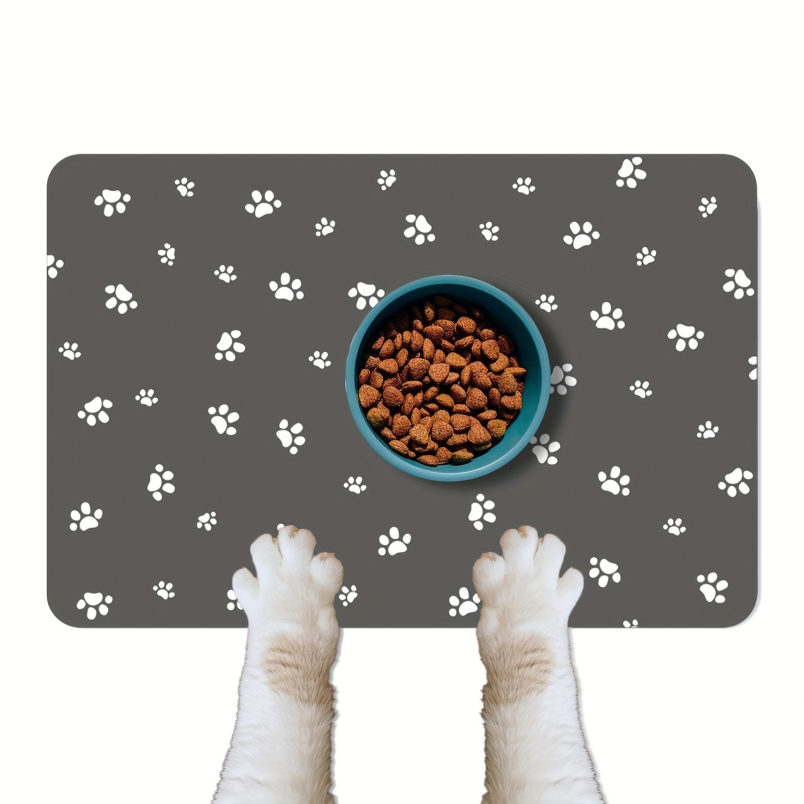 1pc Paw Print Cat Feeding Mat Super Absorbent Quick Dry Cat Food Mat With Non slip Backing Easy To Clean No Stain Pet Placemat Cat Bowl Mat