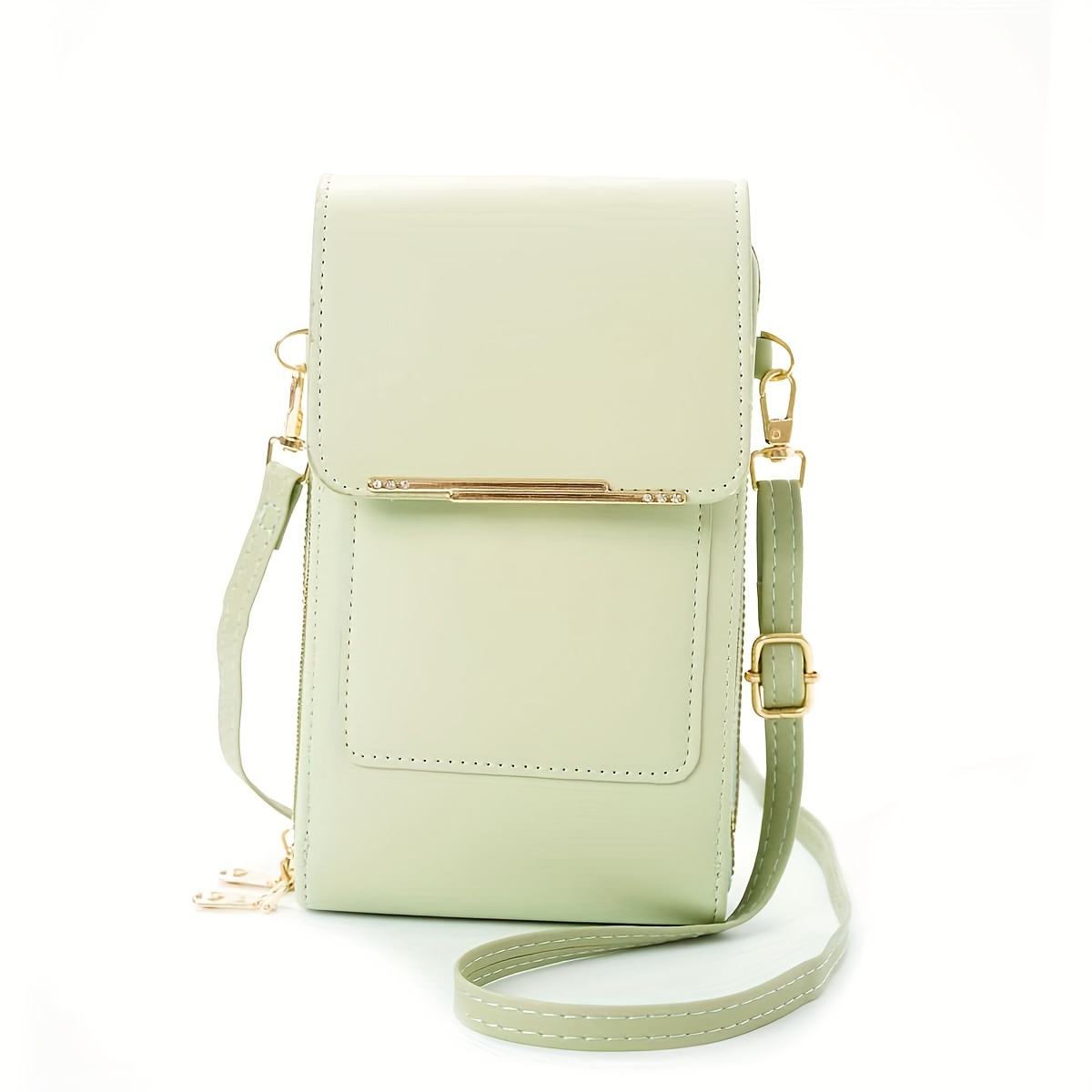 Classic Green Leather Small Phone Shoulder Bag Women Vertical Crossbod