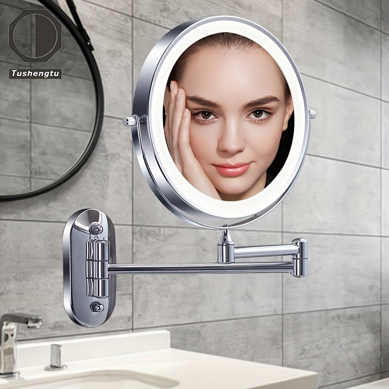  Espejo de maquillaje con luces y aumento de 10 aumentos, espejo  de tocador montado en la pared con enchufe y aumento extensible de 360°,  espejo de maquillaje giratorio de 360°, espejo
