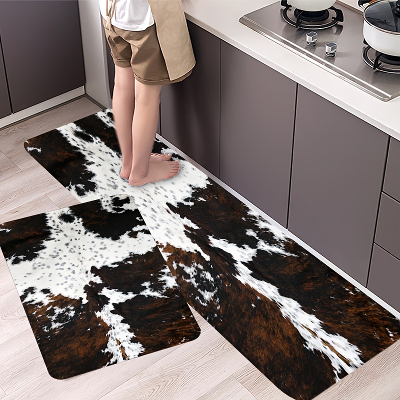 

1pc Cowhide Design Kitchen Mat, Oil-proof Floor Waterproof Furniture Throw Carpet, Washable Runner Rug, For Spring Decor Gift Corridor Laundry Room Living Room Bathroom Lounge Sink Home Room Supplies