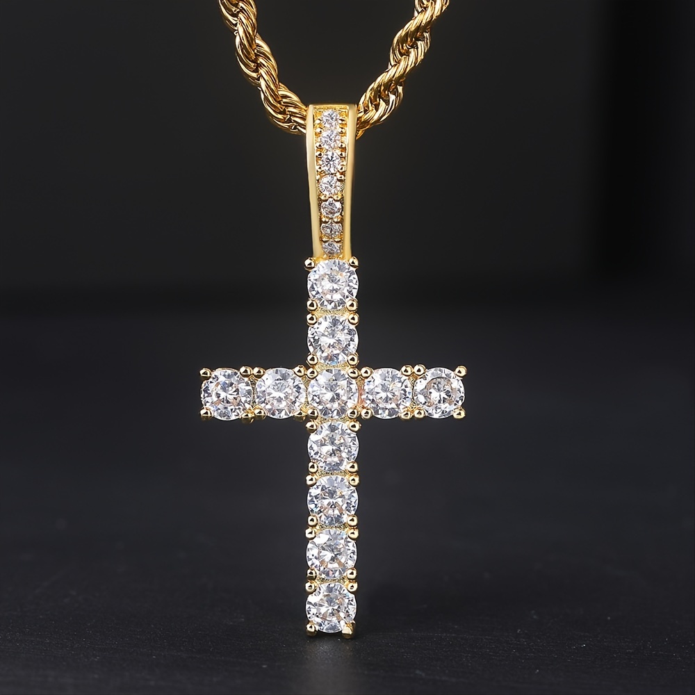 Hip Hop Cross Copper With Zirconia 14k Golden Plated Pendant