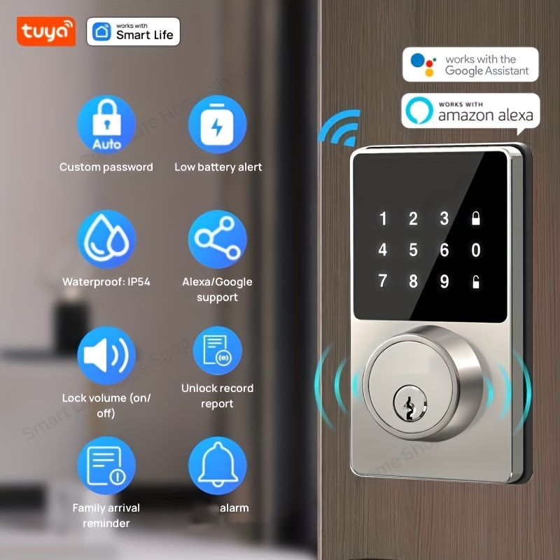 Cerradura de puerta WiFi, cerradura de puerta frontal inteligente Bluetooth  funciona con aplicación, Alexa, control remoto, cerradura de puerta de