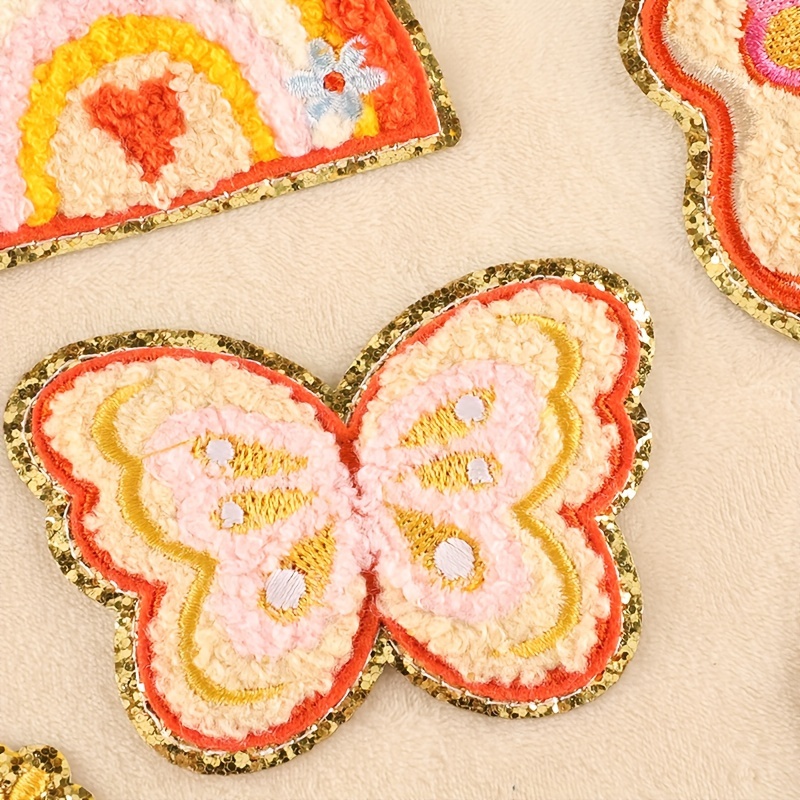 Pink Butterfly And Chenille Embroidered Iron On Patches Cute