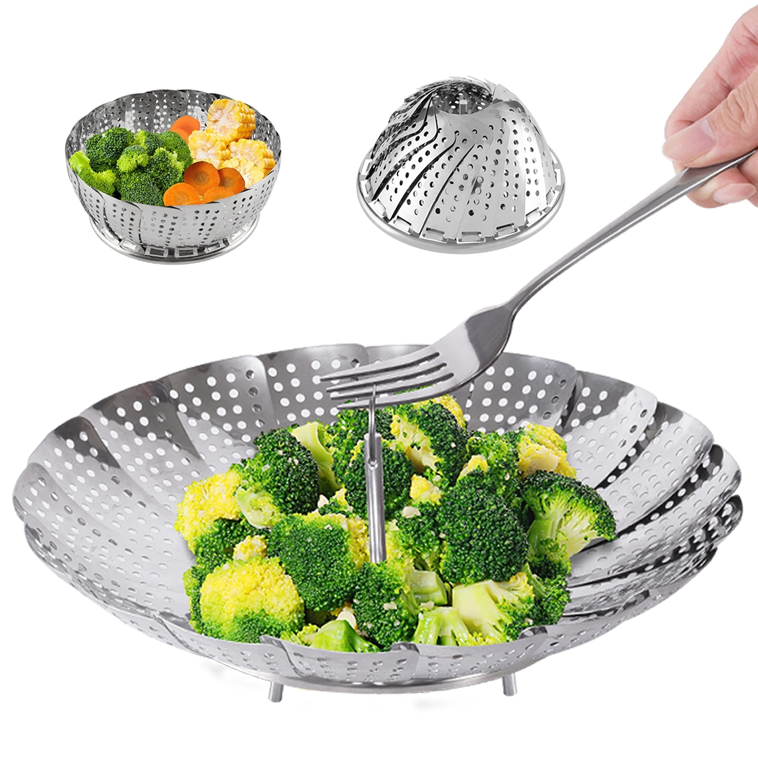 Vegetable Steamer Basket, Stainless Steel Folding Steamer Basket Insert for Veggie Fish Seafood Cooking, Expandable to Fit Various Size Pot (5.1 to