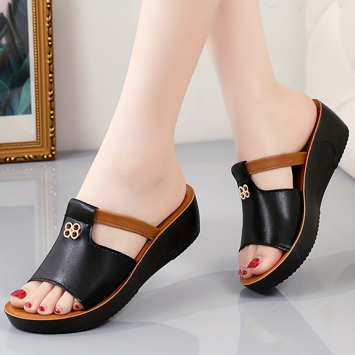 Women's Cut Design Wedge Sandals Casual Slip Platform Shoes - Temu Canada