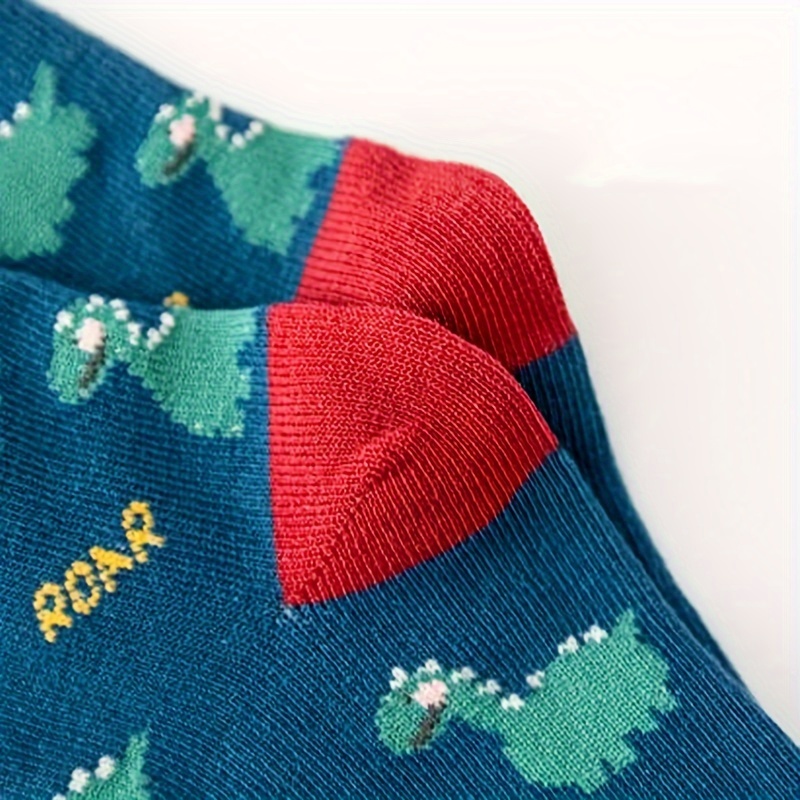 5 Pairs Boys' Cartoon Dinosaur Print Knit Socks - Breathable Polyester Blend, All-Season Casual Socks with Playful Dinosaur & Cloud Designs, Machine Washable for Youngsters & Youngsters, Dinosaur Clothes, Youngsters'S Footwear, Fun Youngsters'S Footwear, Comfortable Youngsters'S Wear, Youngsters Socks, Youngsters Footwear, Fun Patterns, Soft Material, Youngsters