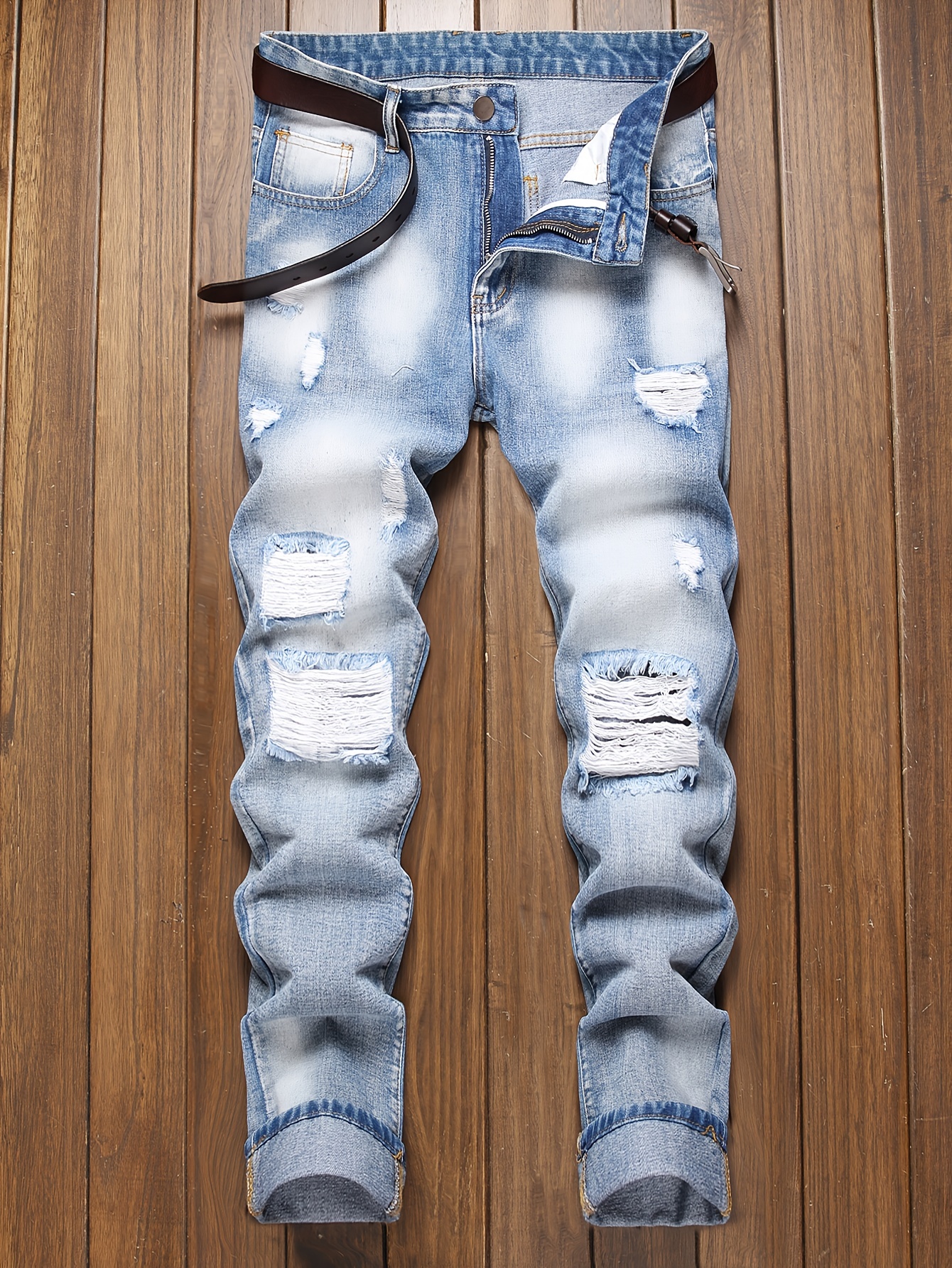  LSDJGDDE Jeans rasgados para hombre, jeans blancos