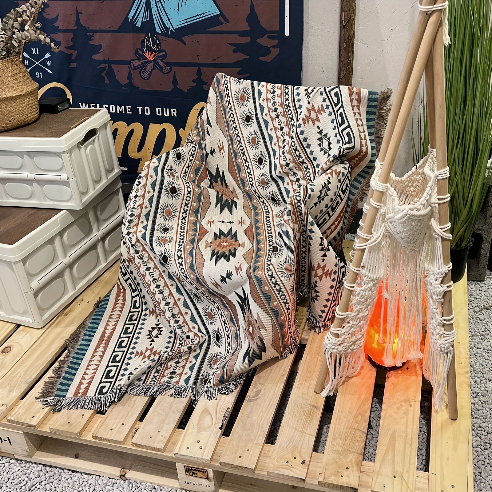 Boho Woven Blanket with Tassels for Home Decor, Beach Trips & Picnics