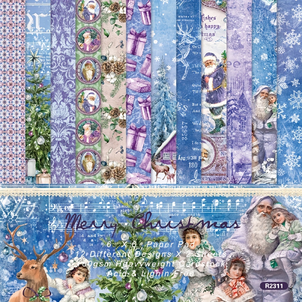 24 Hojas Papel para Manualidades Scrapbooking, Navidad, Scrapbooking  Papeles, Pegatinas Scrapbooking, DIY Álbum Cumpleaños Chrismas Tarjeta