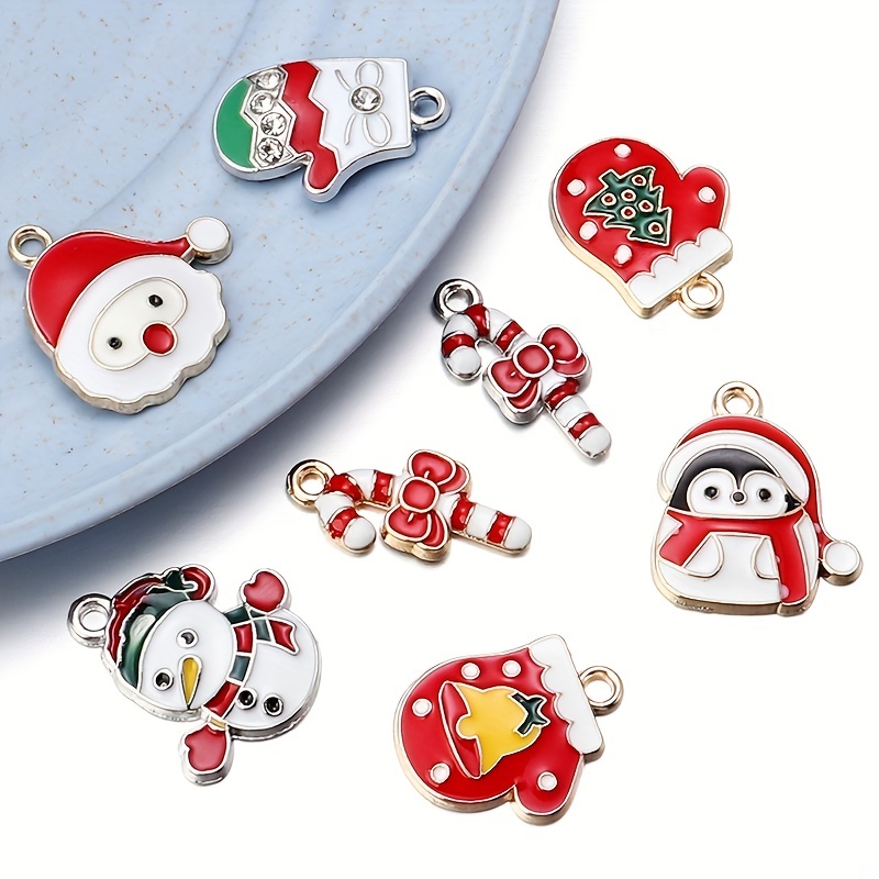 10pcs Enamel Christmas Charms for Earrings Christmas Tree Candy Cane Santa  Claus Snowman Gloves Charms 