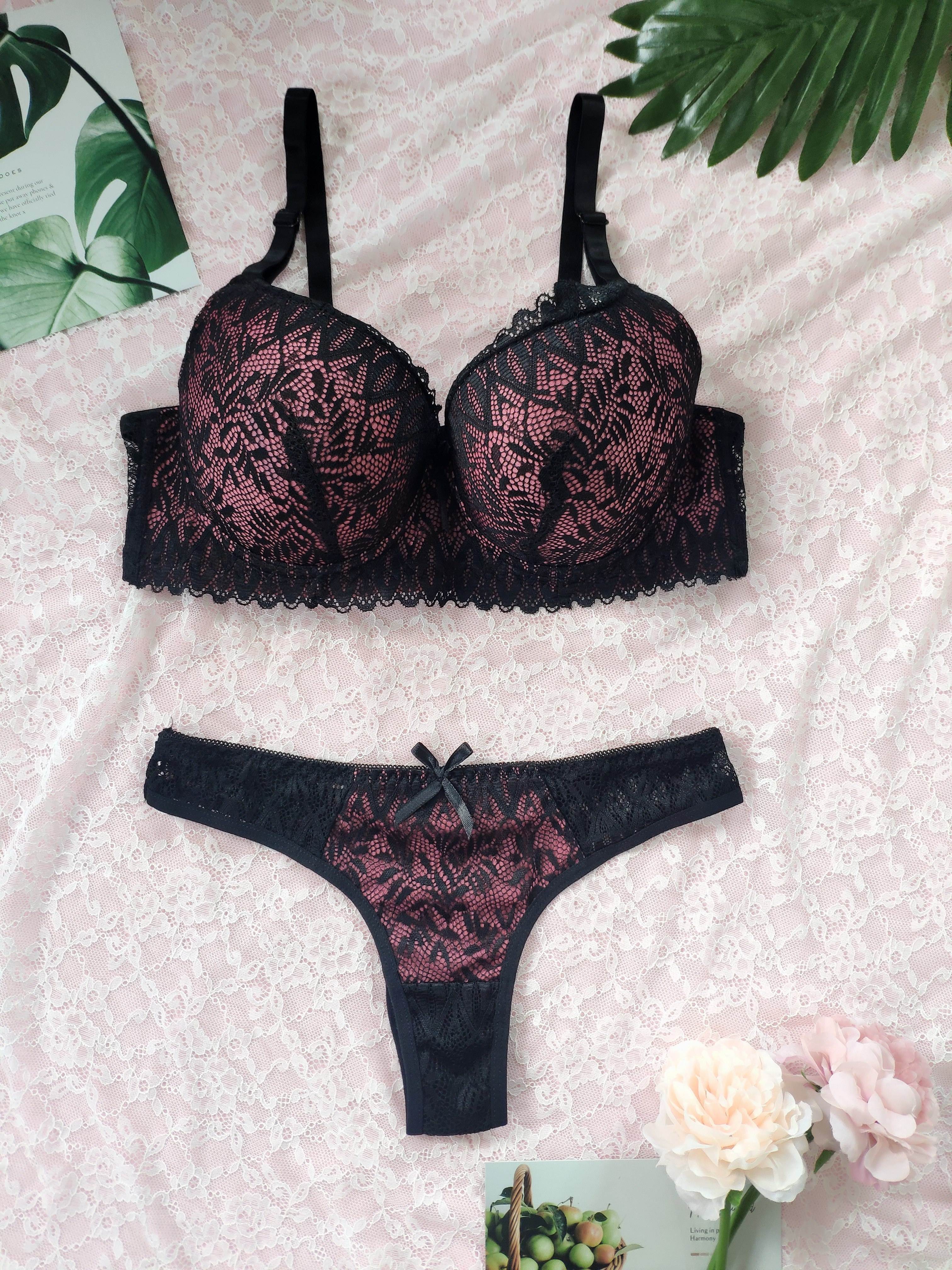 Women's Lace Push Bra & Panty Lingerie Set - Temu