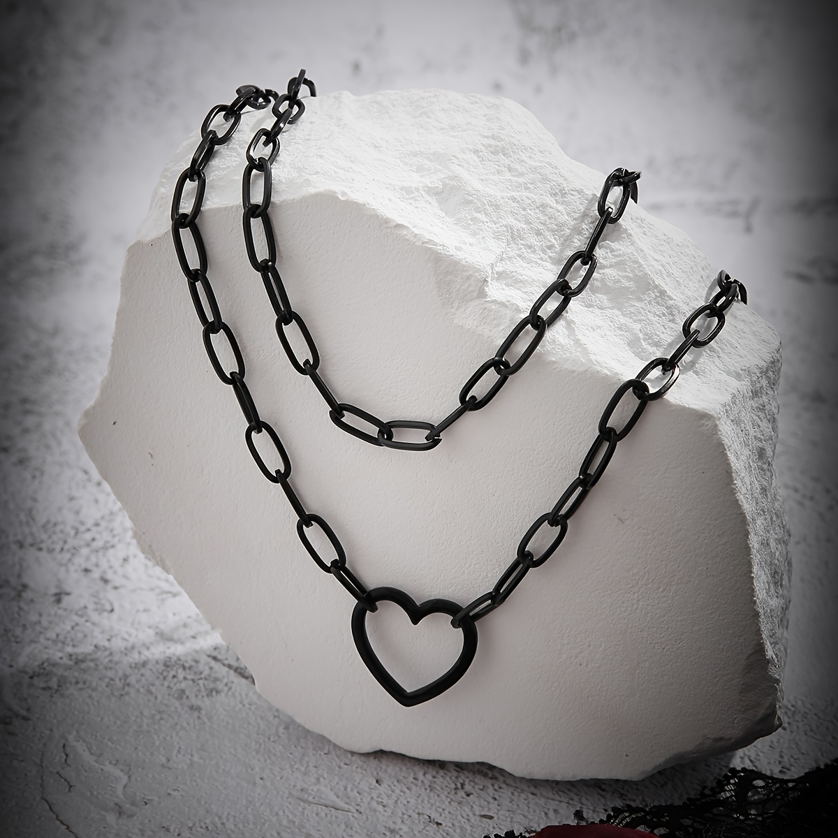 Punk Hollow Heart Clavicle Chain Necklace Multilayer Gothic Accessories