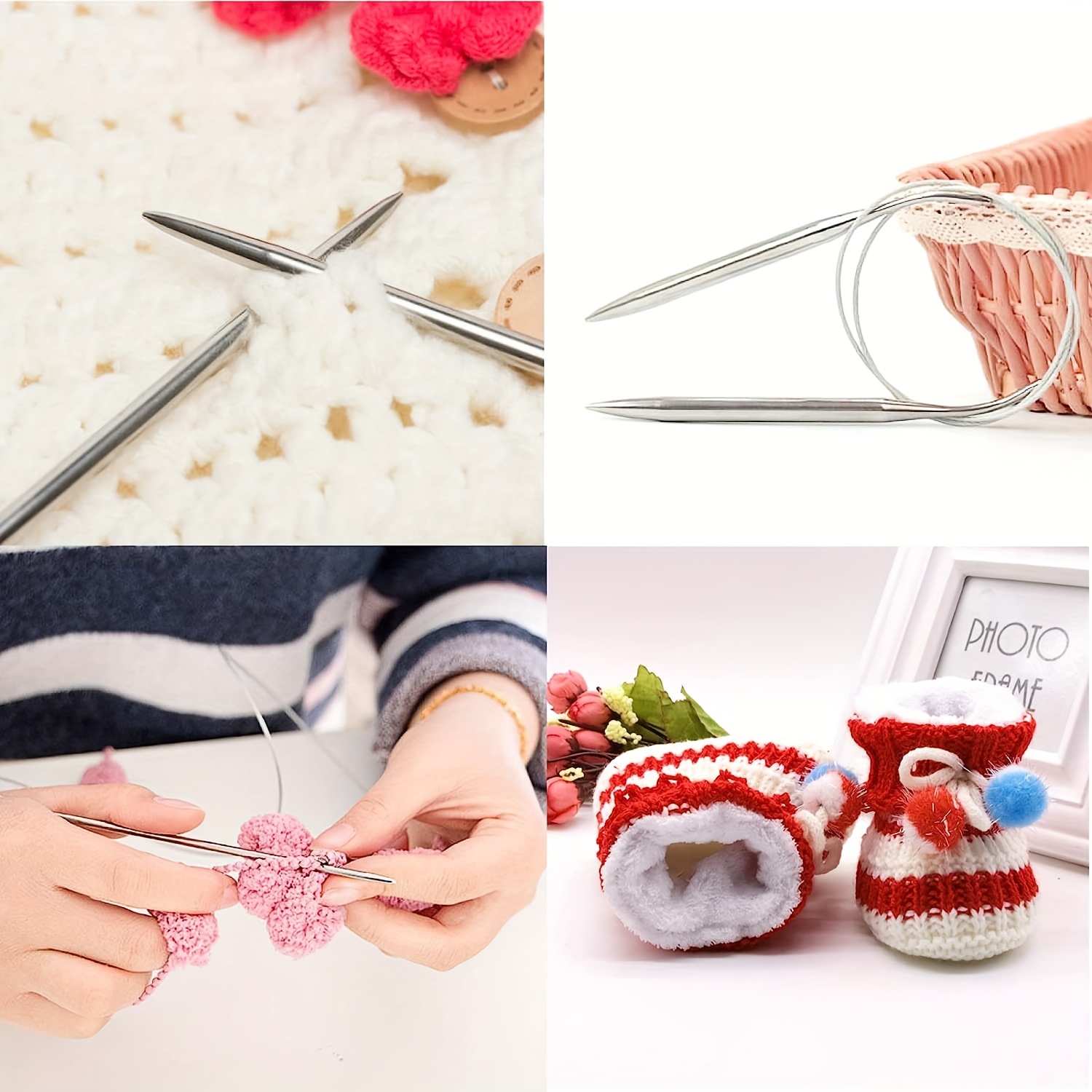 Stainless Steel Circular Sock Knitting Needles, Mini Weaving Needlework  Tools, Wool and Cotton Yarn, DIY Knit