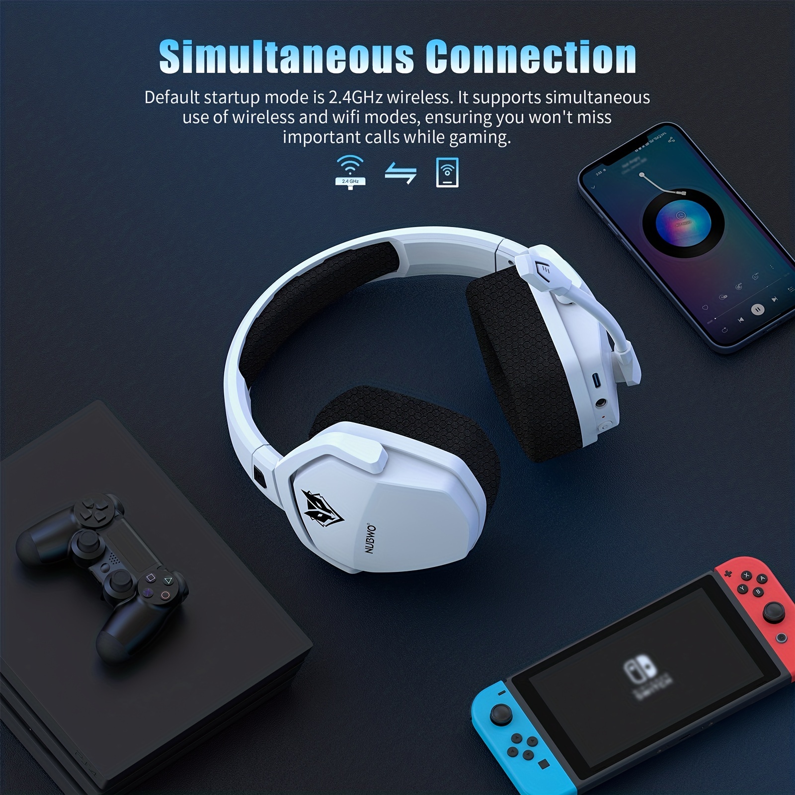 NUBWO G06 - Audífonos inalámbricos para videojuegos con micrófono para PS5,  PS4, PC, Mac, 3-en-1, inalámbricos 2.4GHz para PlayStation, modo Bluetooth