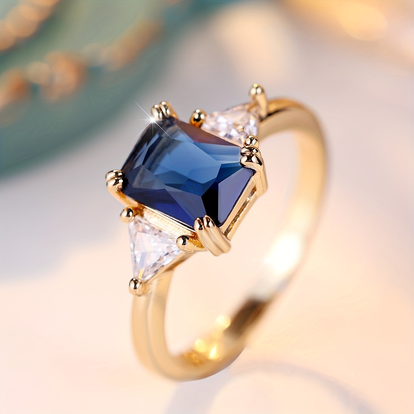 Bague Promesse l gante Incrust e Zircone Bleu Profond En Temu