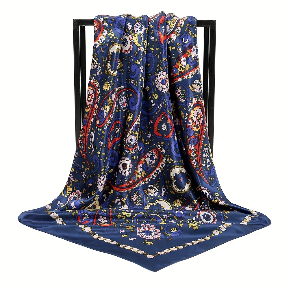 Colorful Paisley Print Square Scarf Boho Satin Shawl