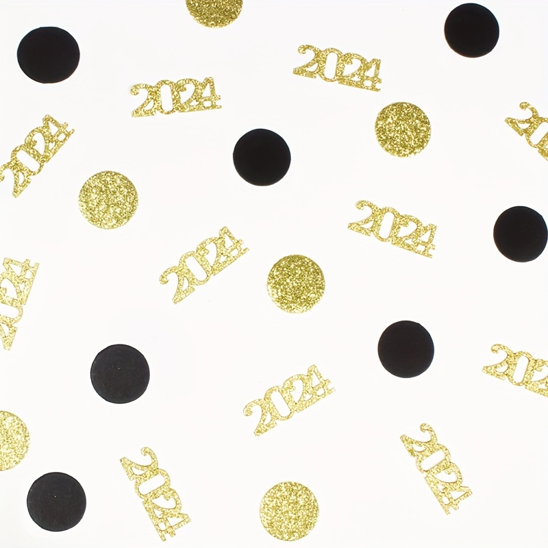120pcs, Confettis Ronds Noirs Et Dorés 2024, Décoration De Table