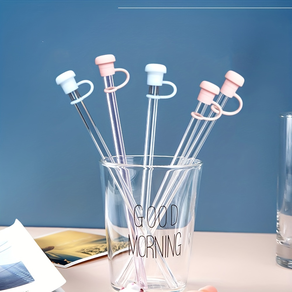 4PCS Glass Straw Tips Cover Reusable Drinking Straw Tips Cap Clear