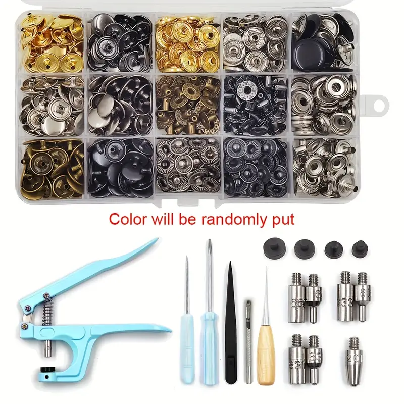 175pcs/set Snap Fasteners Kit Metal Button Snaps With Fastener Snap  Installation Pliers For Leathercraft Clothes Garment Jean Bags Shoes