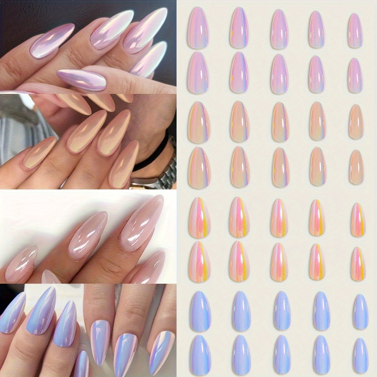 

96pcs (four Colors) Long Almond Shape Press On Nails, Solid Color Fake Nail, Glossy Full Cover Nails For Women
