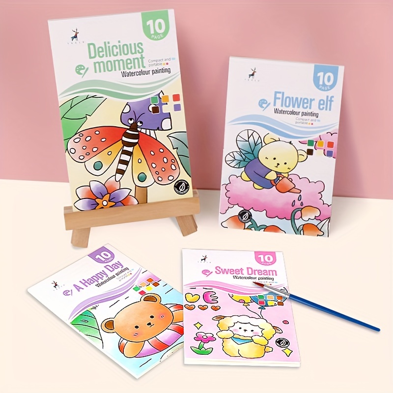 Creative Watercolor Coloring Book, Gift With Watercolor Sketch Book,  Cartoon Sticky Notes, Children's Drawing Book, Comes With Watercolors And  Watercolor Paper, Suitable For Various Festivals Such As Christmas, Easter,  Etc. Random Color
