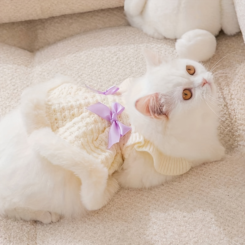 Anelekor Cute Cat Sweater Dresses with Necktie Decor Pet School Uniform  Costume Puppy Spring Autumn Outfit Soft Knitted Skirt Shirts for Cat Rabbit