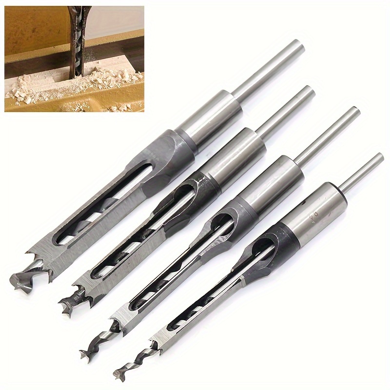 

4pcs Woodworking Square Hole Drill Bits Set, Steel Drill Bits, Woodworking Square Hole Opener, Square Tenon Drilling Punching Tools
