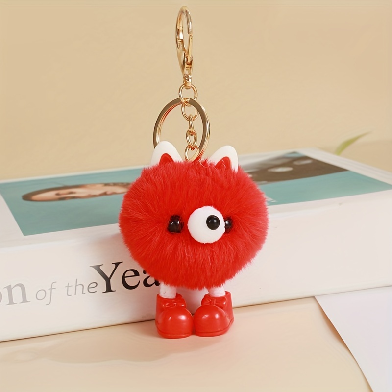 Cartoon Animal Pom Pom Keychain Cute Plush Doll Key Chain Ring Purse Bag  Backpack Charm Car Hanging Pendant Women Girls Gift - Temu