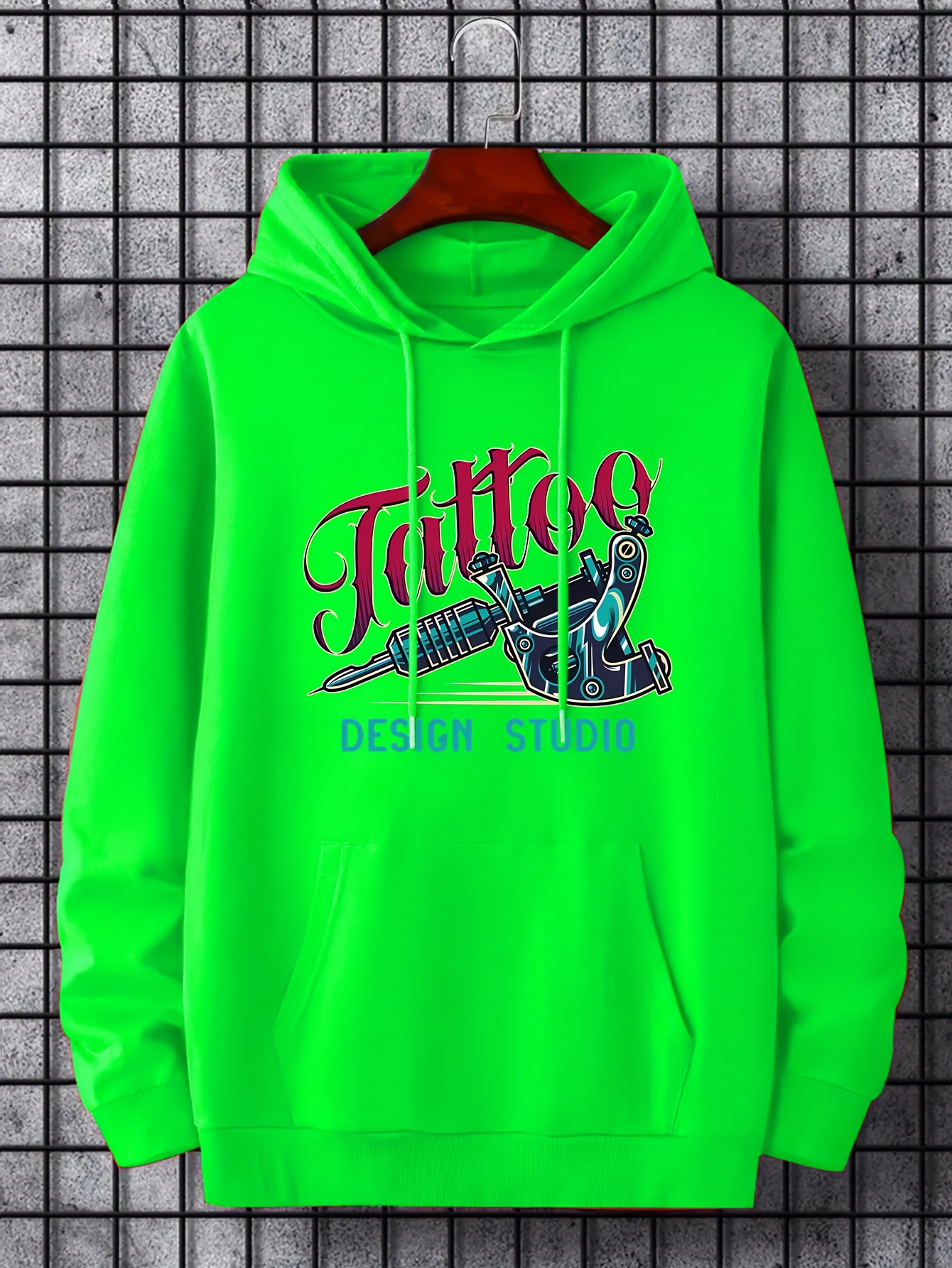 Tattoo Tool Pattern Hoodie With Kangaroo Pocket Mens Casual