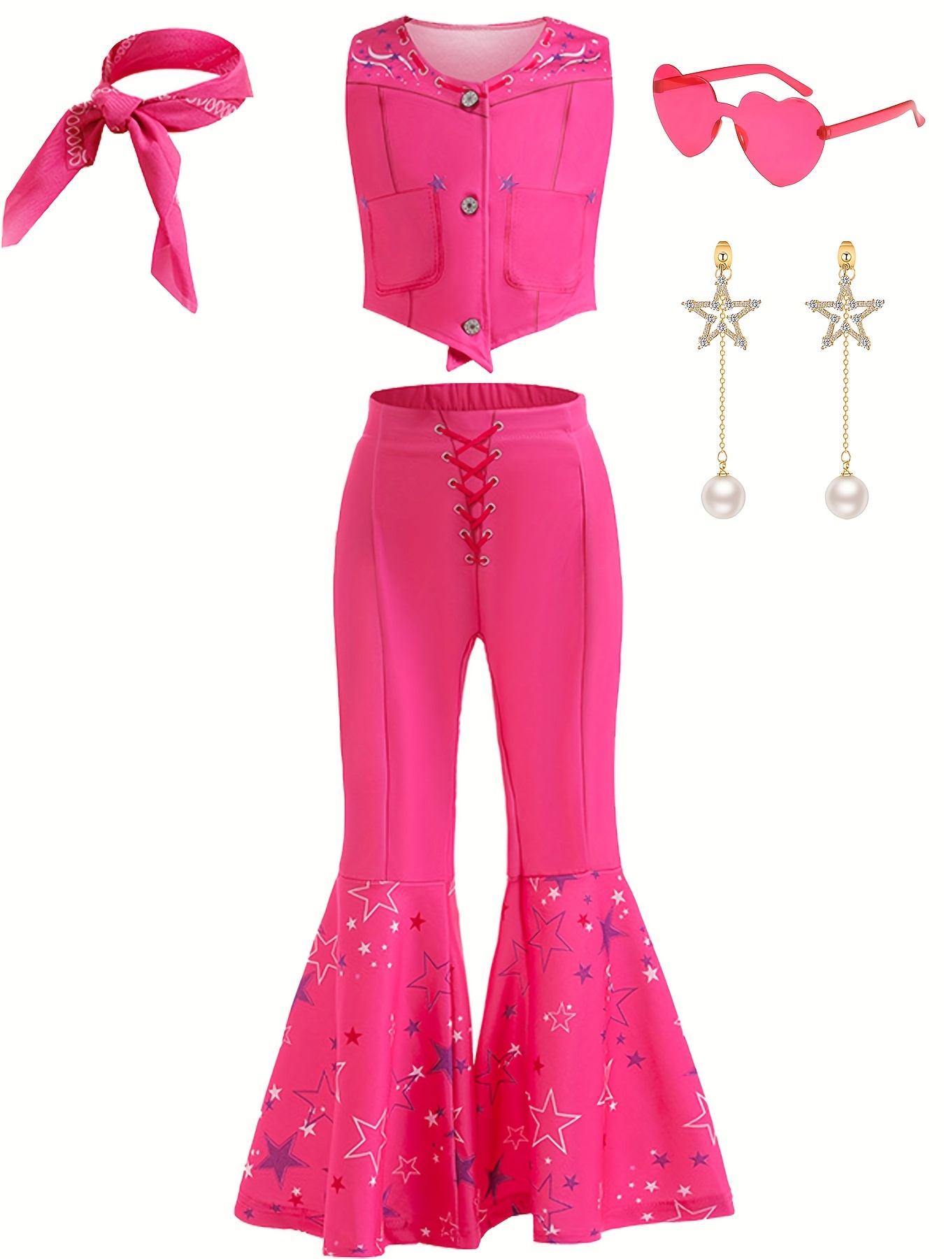 5pcs cowgirl cosplay costume set sleeveless top flare pants scarf earrings sunglasses set for christmas carnival mardi party gift