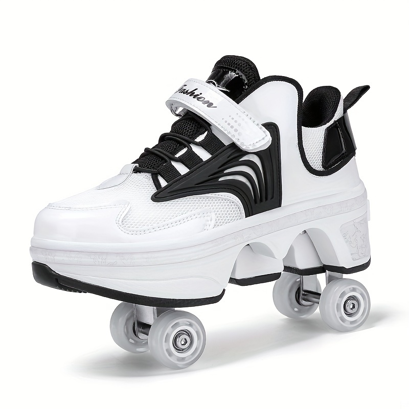 PU Leather Sneakers for Kids, 4-Wheel Roller Skate, Casual