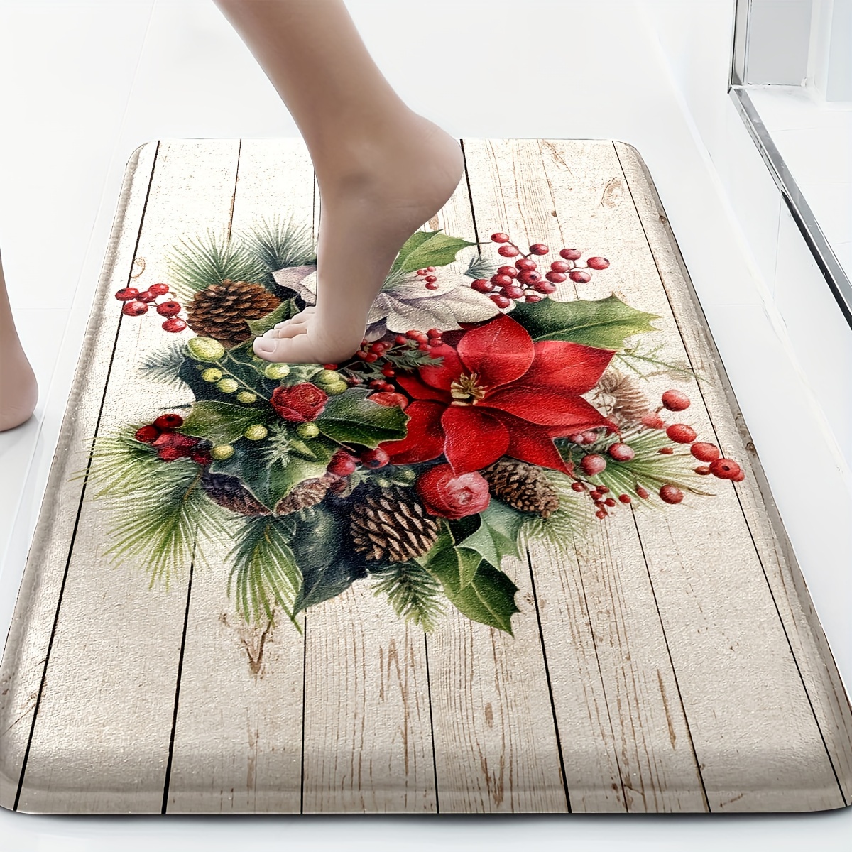 Christmas Pine Needles Flower Pattern Bathroom Rug, Bath Mats Set For  Bathroom, No Silp Washable Cover Floor Rug, Decorations For Bathroom  Bedroom, Set Includes Bath Rug, Contour Mat, And Toilet Lid Cover