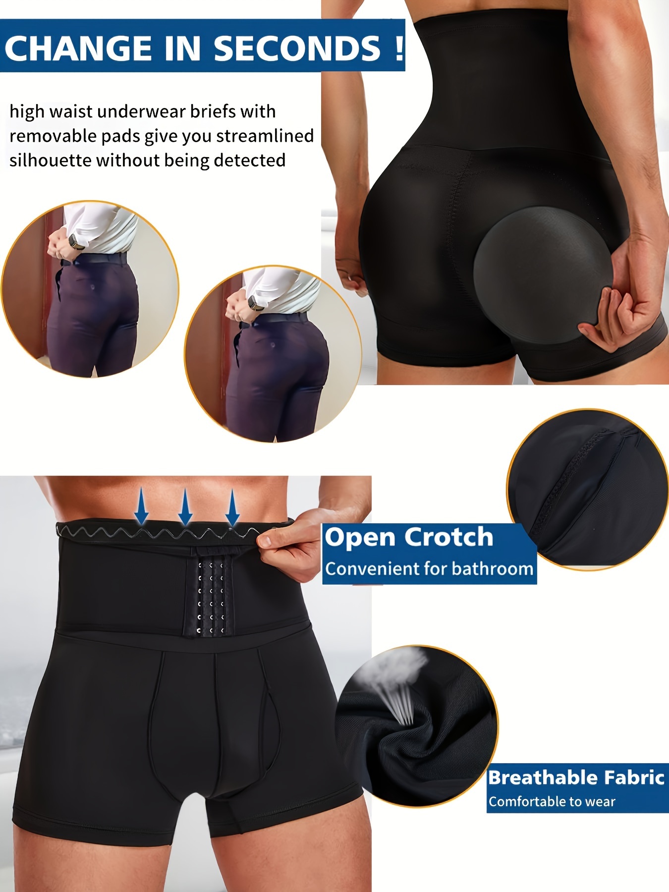 Men's Butt Lifter Shapewear With Removable Pads For Butt Shape
