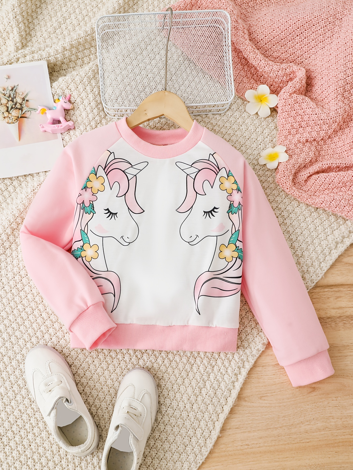 Baby Girls Splicing Long Sleeve T shirt Cute Unicorn Print - Temu