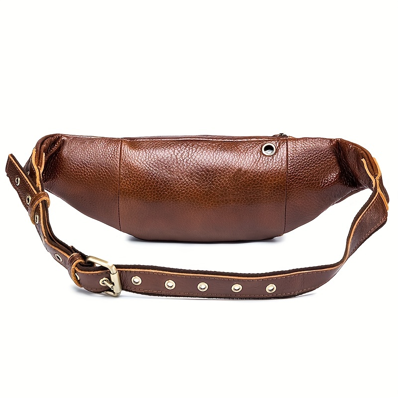 Black Fanny Pack For Men Genuine Cowhide Leather Waist Bag Metal Zippers Bag  For Travel Hiking Cycling Fishing Chest Bag - Bags & Luggage - Temu Canada