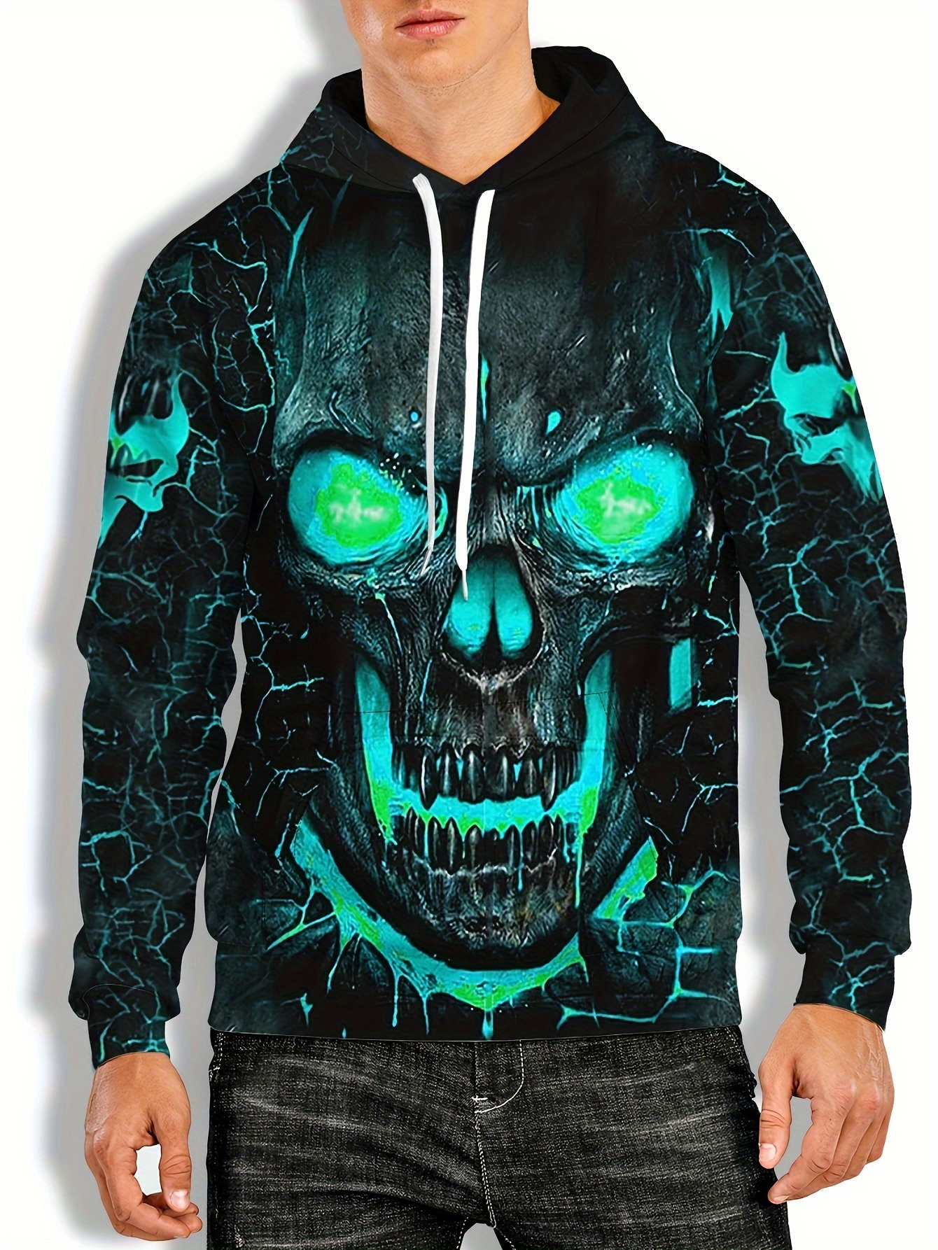 Halloween Series Hoodies For Men, Intimidating Skull Print Hoodie, Men's  Casual Pullover Hooded Sweatshirt With Kangaroo Pocket For Spring Fall, As  Gi