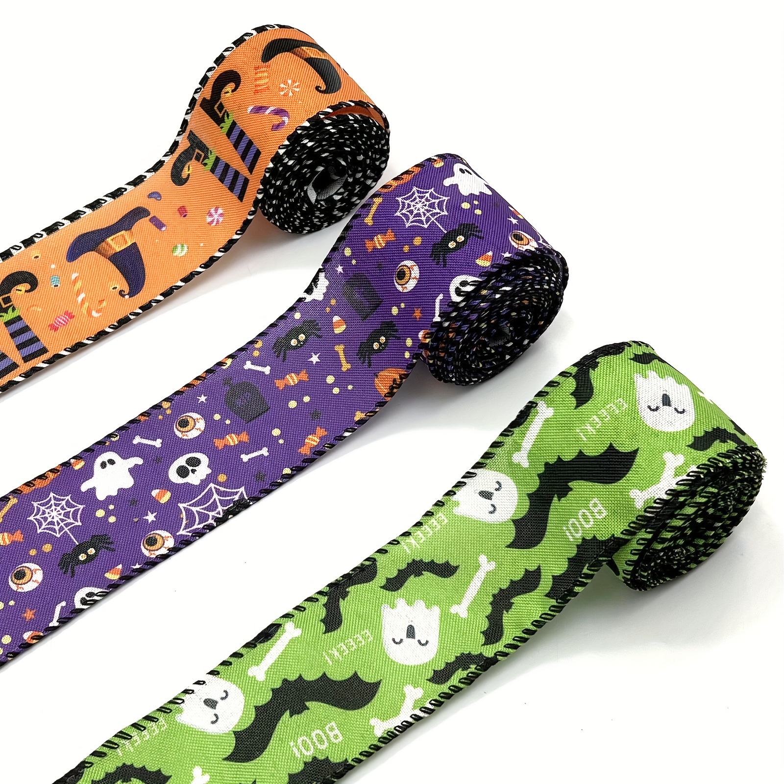 5 Yards Halloween Wired Edge Ribbons Stripe Printed Ribbon Spider