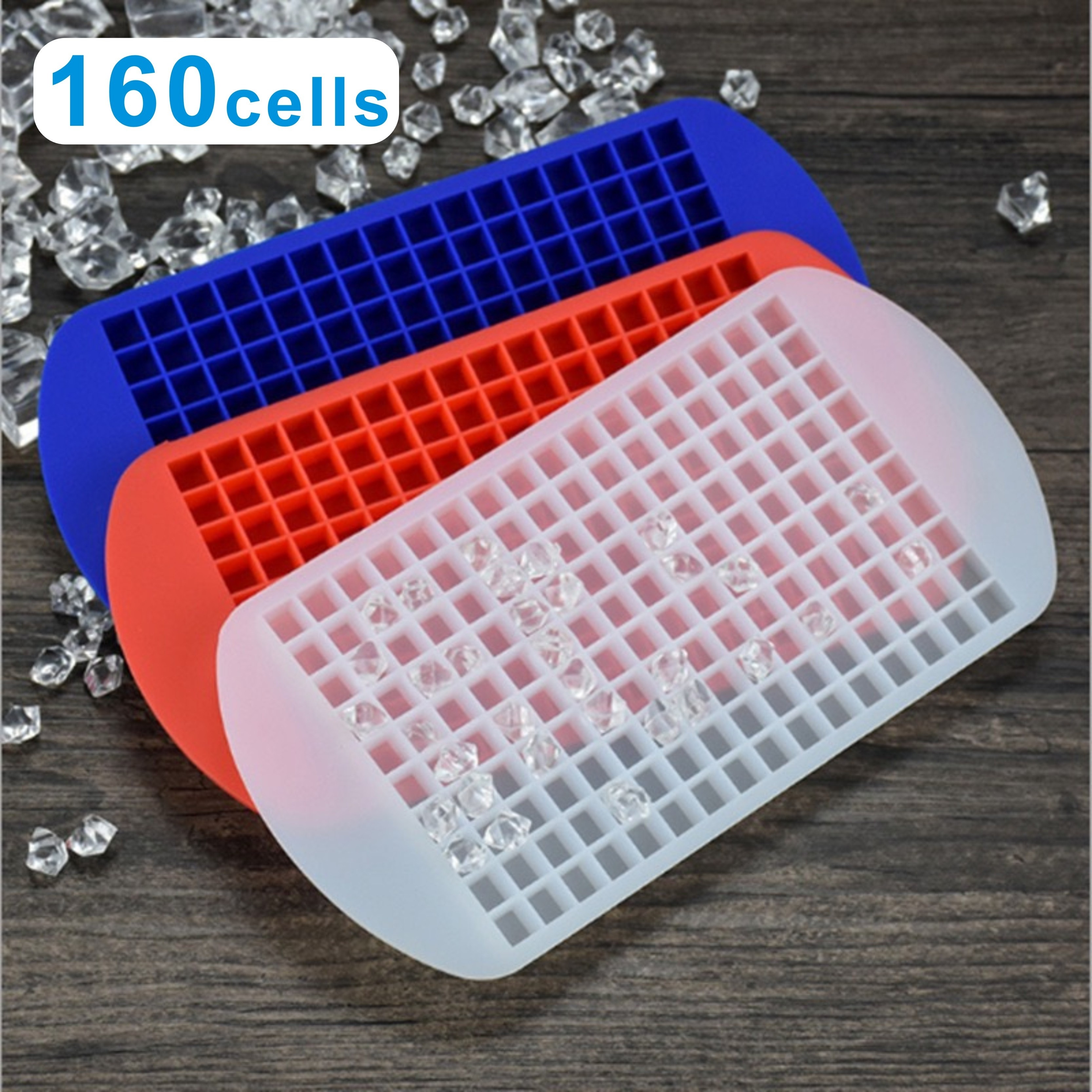 160 Grid Silicone Ice Cube Tray, 1cm Squares Mini Small Ice Mold, Blue