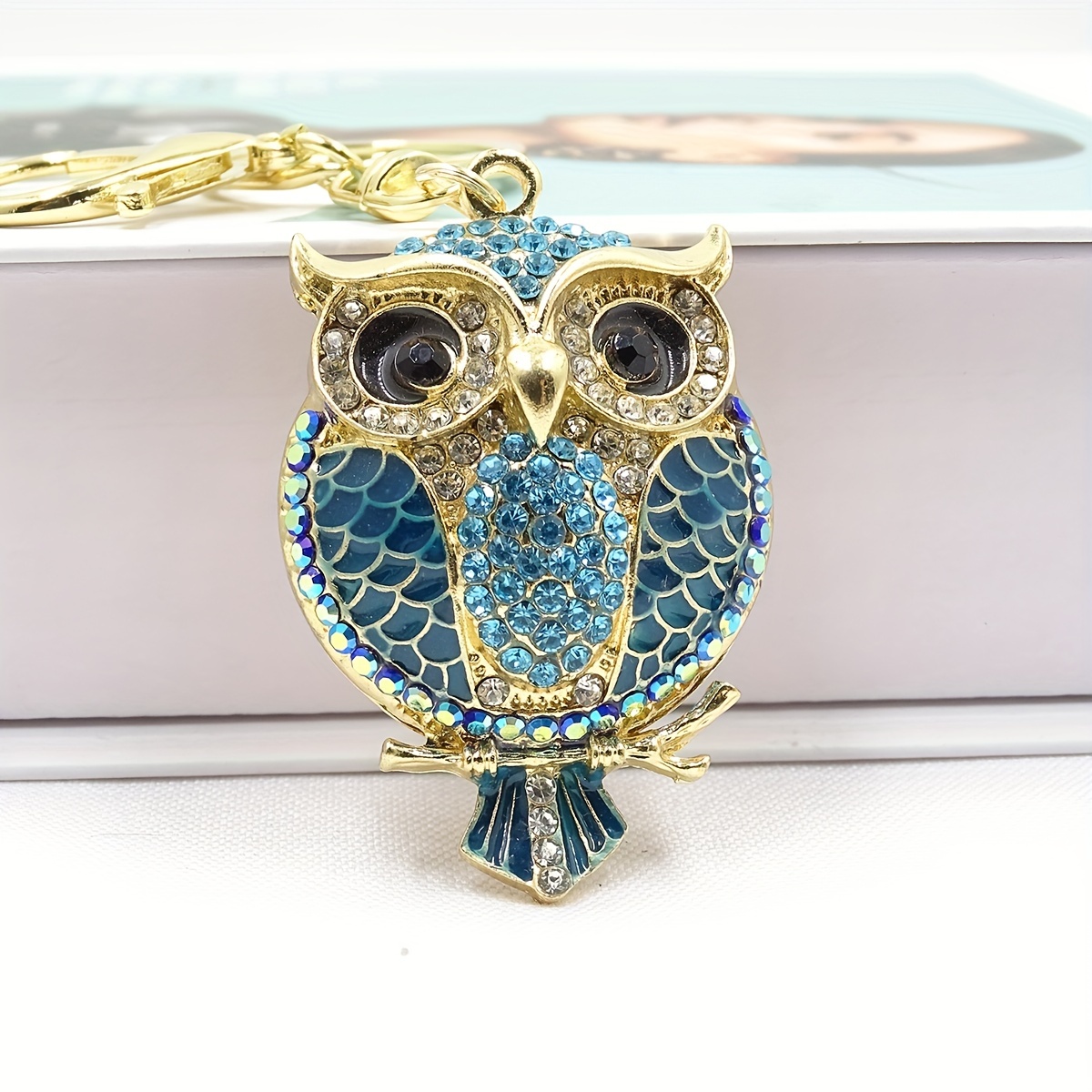 

Rhinestone Owl Keychain Pendant Enamel Alloy Key Ring Bag Ornament Accessories