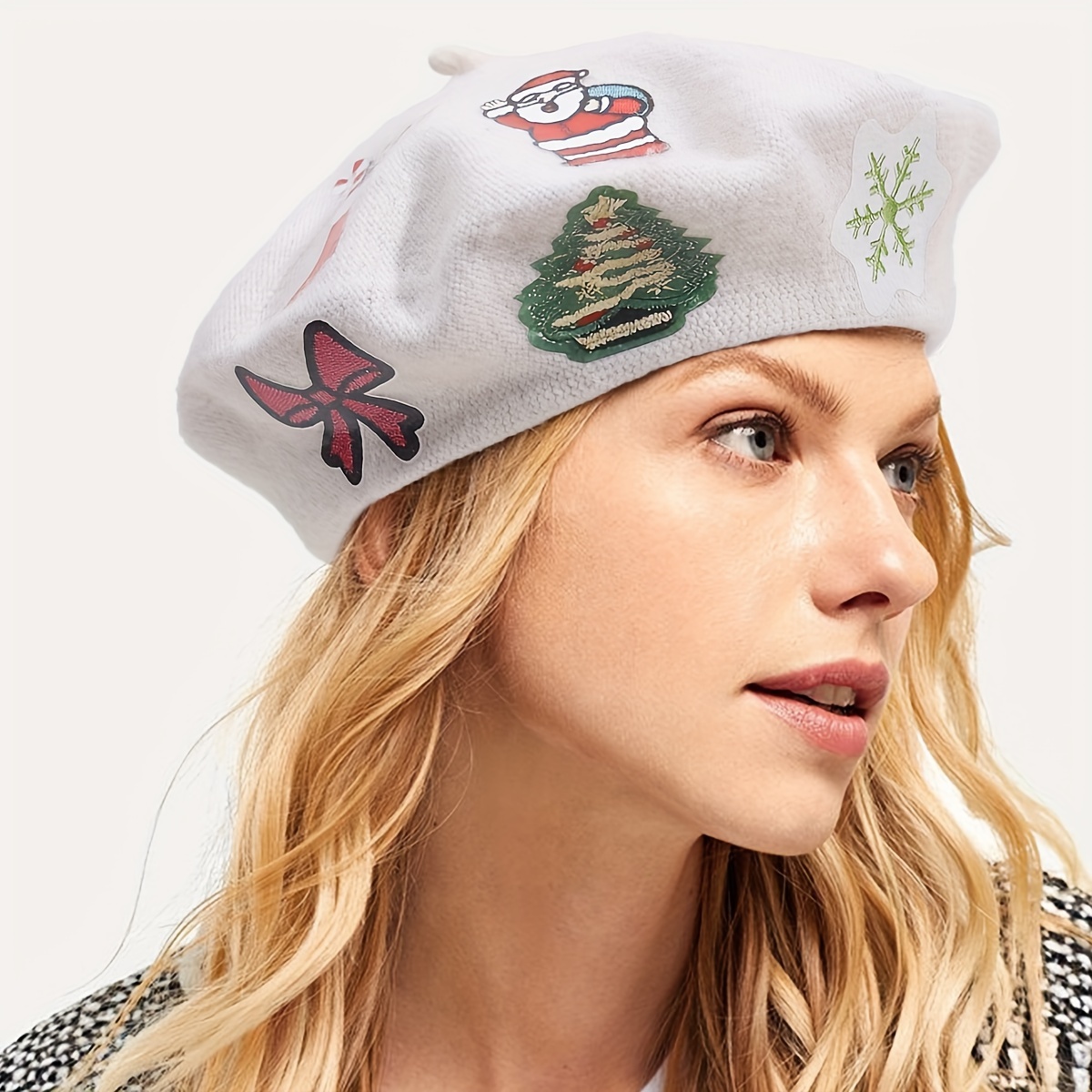 Boinas Navideñas Parche Árbol Navidad Gorros Boina Ligeros - Temu