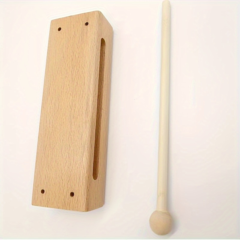 Wood Block Musical Instrument with Mallet Solid Hardwood Percussion Rhythm  Blocks