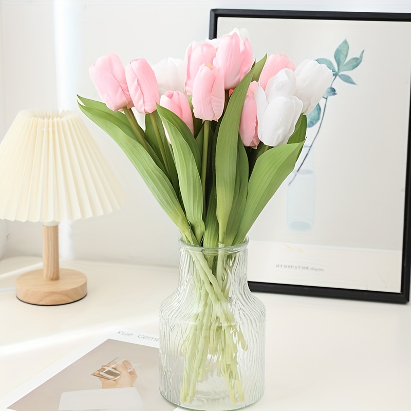 Comprar 12 tulipanes artificiales de tacto real para decoración de tulipanes  falsos, arreglos florales, tulipanes artificiales, decoración para mesa,  decoración del hogar