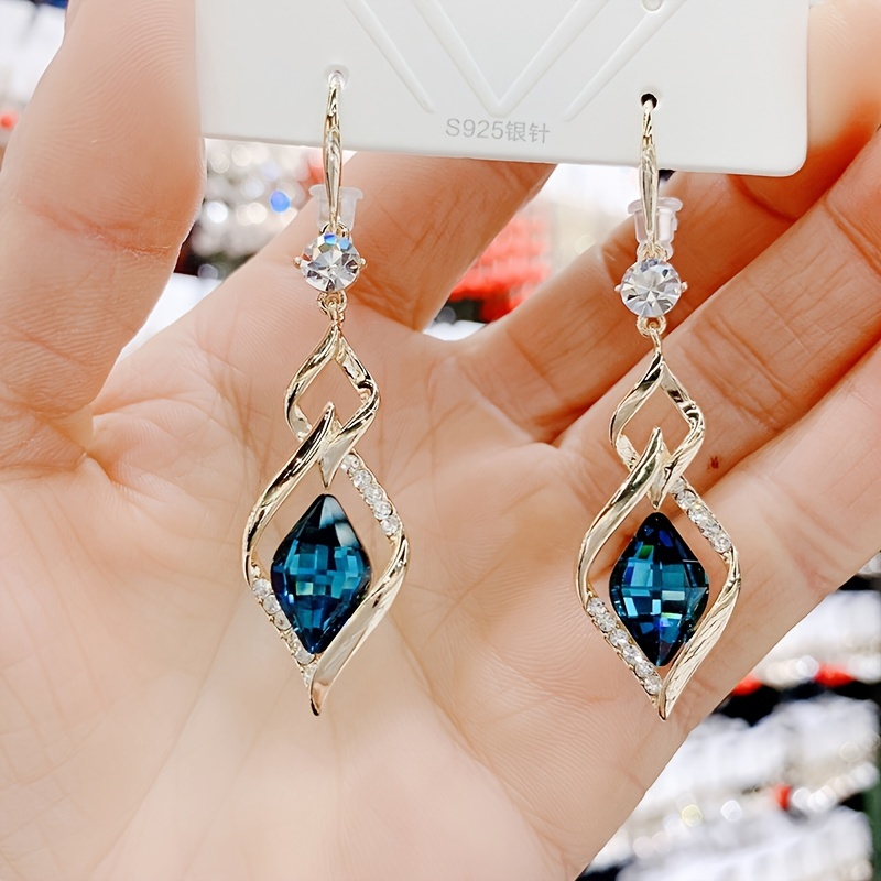 Classic Elegant Crystal Drop Dangle Earrings 925 Silver Plated Wedding Jewelry, Jewels Gift, 1.99, Alloy, Free Returns & Free ship,Temu