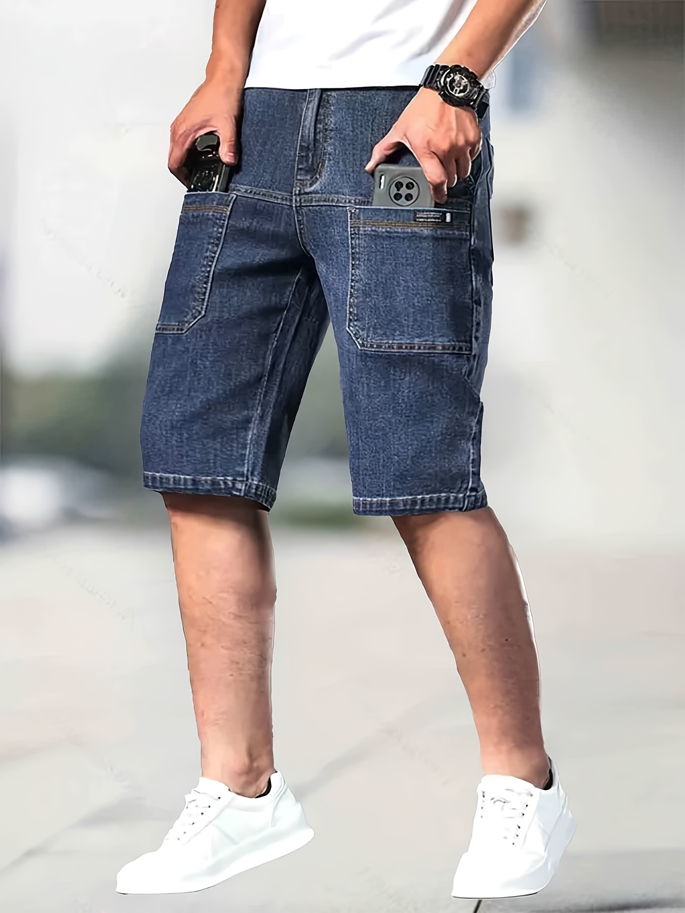 Stretch Distressed Denim Shorts Men's Casual Street Style