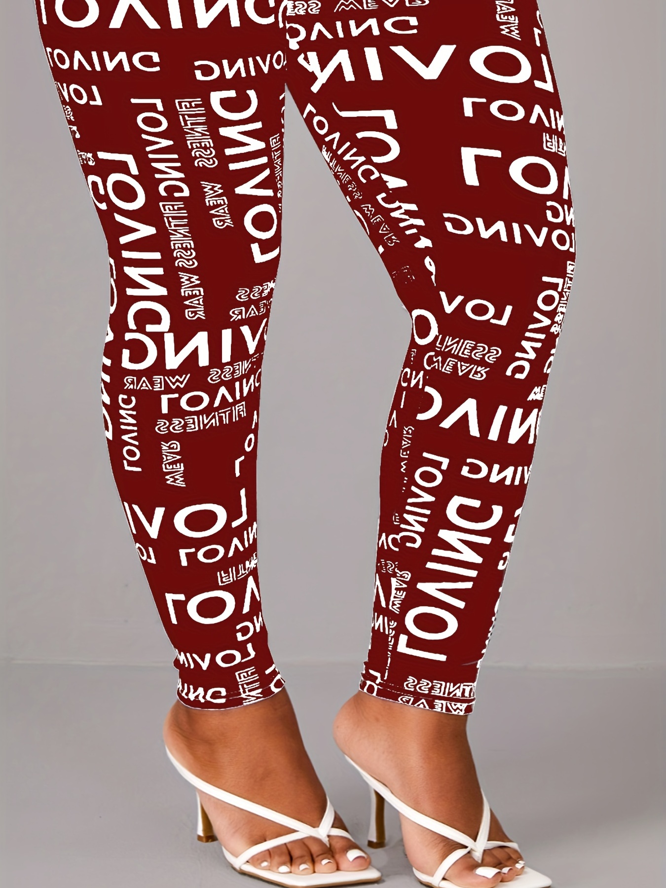 Plus Size Casual Leggings Women's Plus Letter Print Skinny - Temu