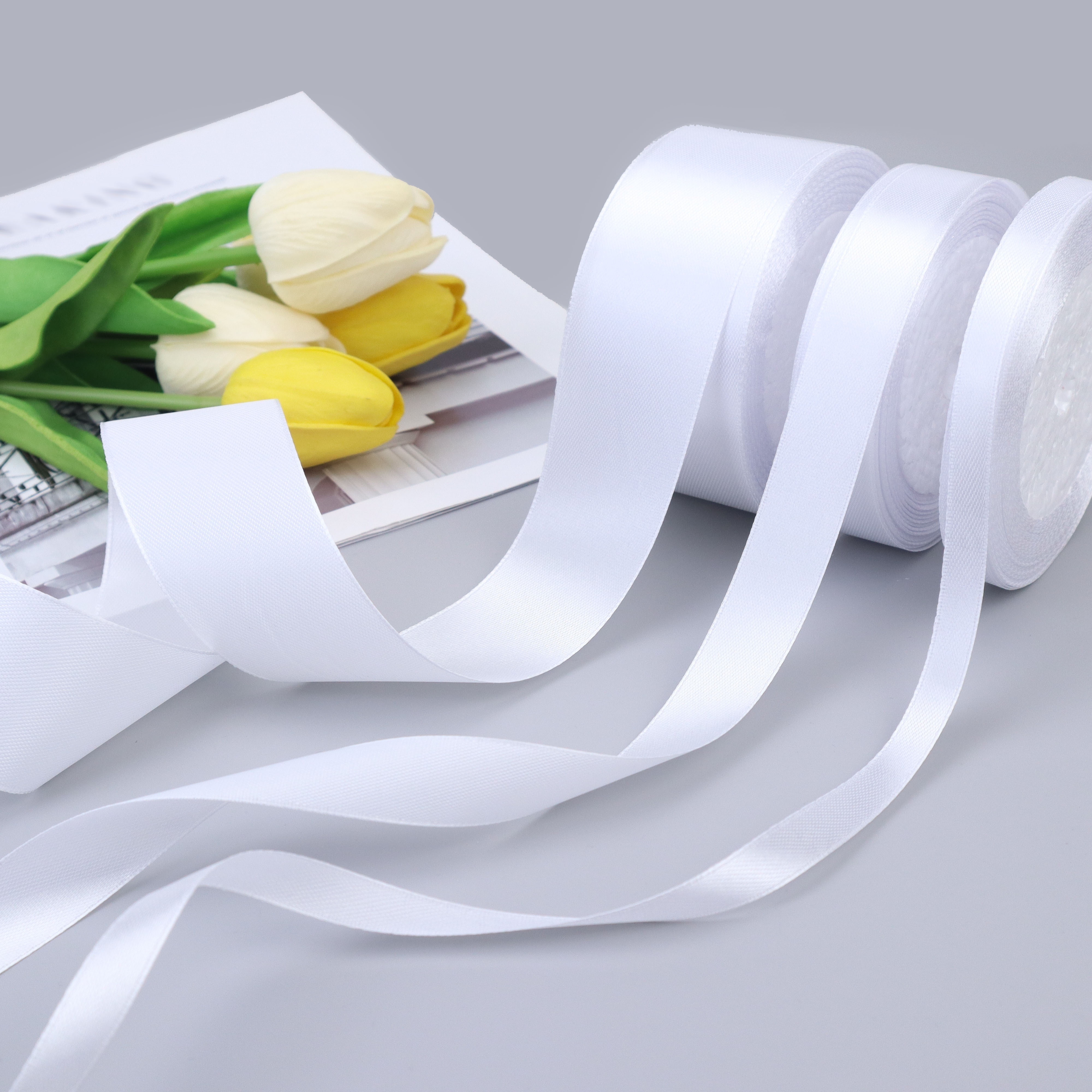 

25 Yards/roll White Satin Ribbon, Packing Bow Ribbon For Gifts Package Wrapping, Bows, Crafting, Wedding Bridal Shower, Birthday Party Decor Supplies, Flower Wrapping